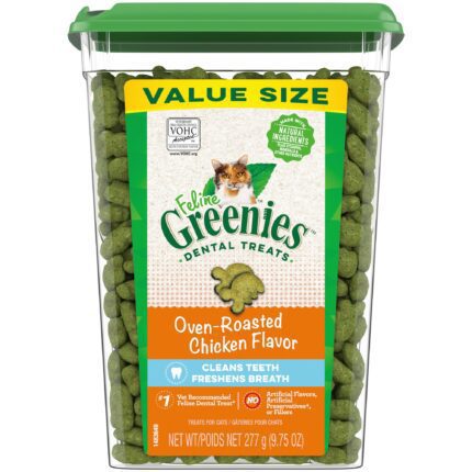 FELINE GREENIES Adult Natural Dental Care Cat Treats Oven Roasted Chicken Flavor 9.75 Ounce Tub (Pack of 2)