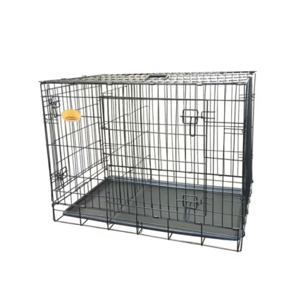 KennelMaster Double Door Folding Wire Dog Crate Black Medium 36"L