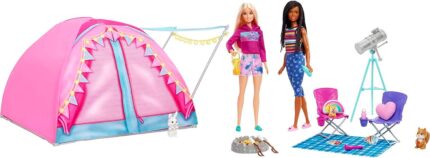Barbie It Takes Two Camping Playset with Tent 2 Barbie Dolls & 20 Pieces Including Animals Telescope & Accessories Toy for 3 Year Olds & Up