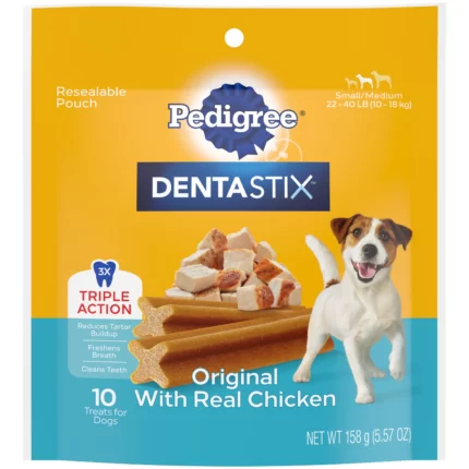 PEDIGREE DENTASTIX Original Flavor Dental Treats for Small Medium Dogs 5.57 ounce Pouch 10 Treats(Pack Of 2)