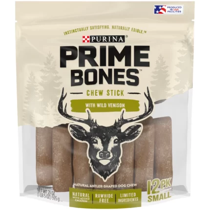 Purina Prime Bones Limited Ingredient Small Dog Treats Chew Stick With Wild Venison 12 Count Pouch(Pack Of 2)