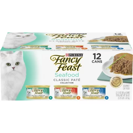 Fancy Feast Grain Free Pate Wet Cat Food Variety Pack, Seafood Classic Pate Collection, 3 Ounce Cans (12 x 2 Pack)