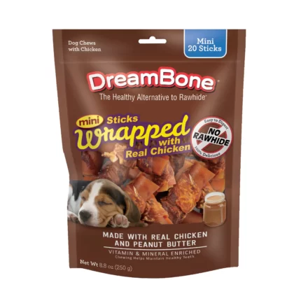 DreamBone Mini Chicken Wrapped Chews with Peanut Butter Rawhide Free Dog Chews 8.5 Ounce (20 Count)(Pack Of 2)