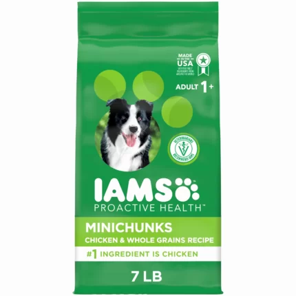 IAMS Minichunks High Protein Dog Food Bite size Chicken & Whole Grains for Adult Dogs 7 Pound Bag