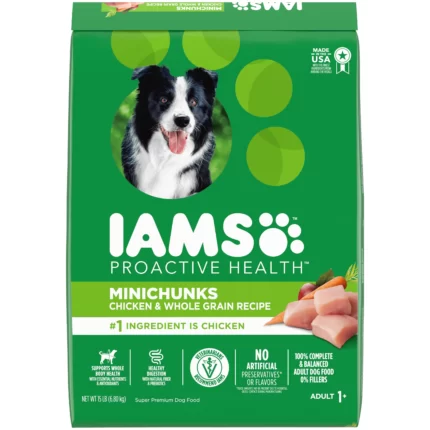 IAMS Minichunks Chicken & Whole Grains Flavor Dry Dog Food for Adult Dog 15 Pound Bag