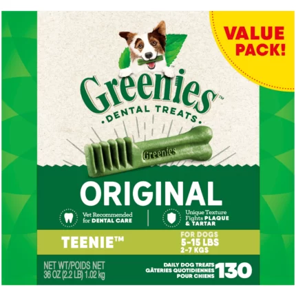 GREENIES Original Flavor TEENIE Size Dental Chew Treats for Dogs 36 ounce Pack (130 Treats)