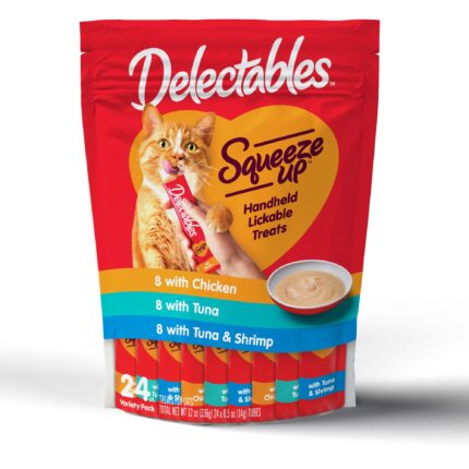 Hartz Delectables Squeeze Up Variety Pack Interactive Lickable Wet Cat Treat, 0.5 Ounce (24 Count) (Pack of 2)