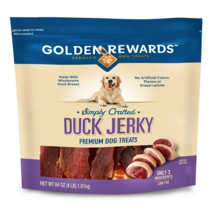 Golden Rewards Duck Flavor Premium Dry Jerky Treats for All Dogs 64 ounce