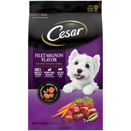 CESAR Filet Mignon with Spring Vegetables Garnish Dry Dog Food for Small Breed Dog 5 Pound Bag (Pack Of 2)