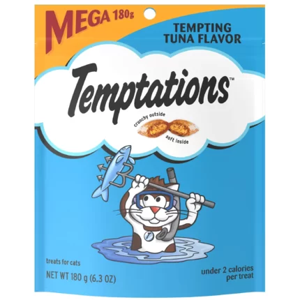 TEMPTATIONS Classic Crunchy and Soft Cat Treats Tempting Tuna Flavor 6.3 Ounce Pouch (Pack of 4)