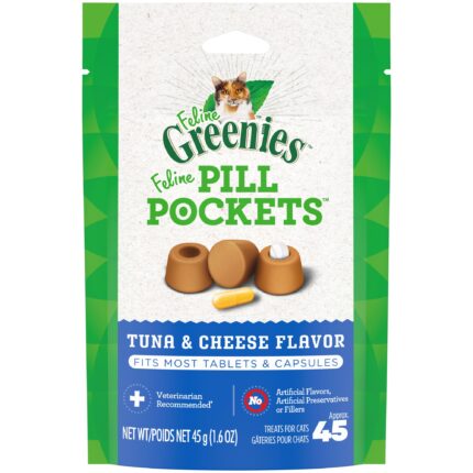 FELINE GREENIES PILL POCKETS Tuna & Cheese Pill Maskers for Cats 1.6 Ounce Pack (45 Treats) (Pack of 3)