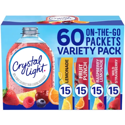 Crystal Light Lemonade, Fruit Punch, Raspberry Lemonade and Wild Strawberry Powdered Drink Mix Variety Pack 60 Count