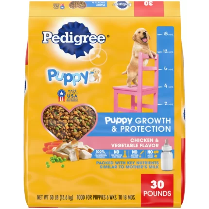 PEDIGREE Puppy Growth Protection Chicken Vegetable Flavor Dry Dog Food for Puppy 30 Pound Bonus Bag
