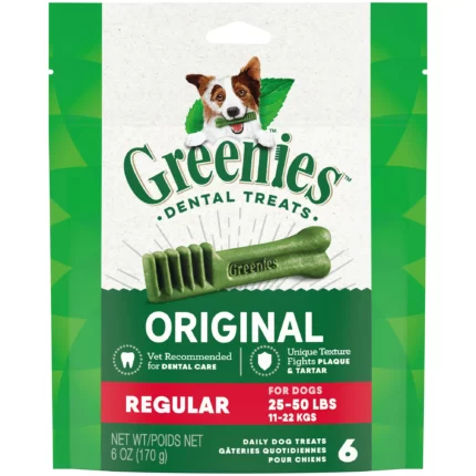 GREENIES Original Flavor REGULAR Size Dental Chew Treats for Dogs 6 ounce Pack 6 Treats(Pack of 2)