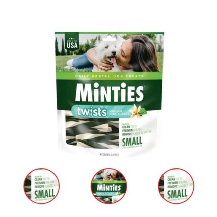 MINTIES Twists Dog Dental Treats for Small Dogs 10-30 Pound Vanilla and Mint Flavor 12 Ounce (Pack Of 2)