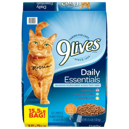 9Lives Daily Essentials Dry Cat Food With Chicken Beef & Salmon Flavors 15.5 Pound Bag (Pack of 2)