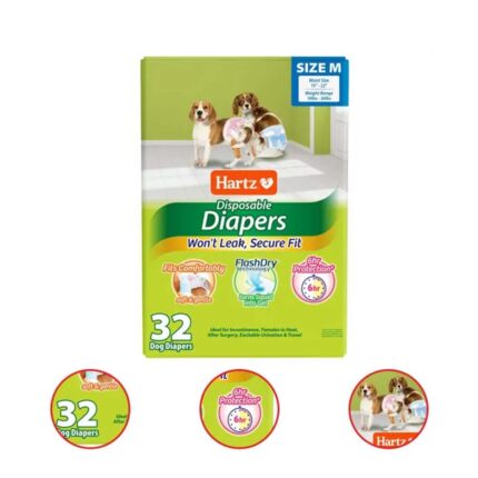 Hartz Disposable Dog Diapers for Female and Male Dogs or Puppies Superior Leak Proof Protection Size Medium Pack of 32