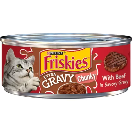 Friskies Gravy Wet Cat Food Extra Gravy Chunky With Beef in Savory Gravy 5.5 Ounce Cans (24 Pack)