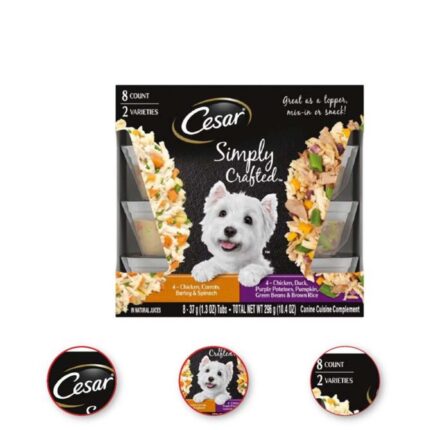 CESAR SIMPLY CRAFTED Chicken & Duck Wet Dog Food Multipack 8 Pack 1.3 ounce Tubs