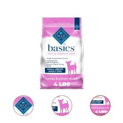 Blue Buffalo Basics Skin & Stomach Care Small Breed Turkey and Potato Dry Dog Food for Adult Dogs Whole Grain 4 Pound Bag