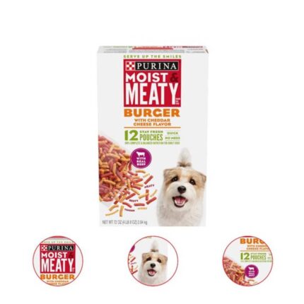 Purina Moist & Meaty Dry Dog Food Burger with Cheddar Cheese Flavor 12 Count Pouch (Pack of 3)