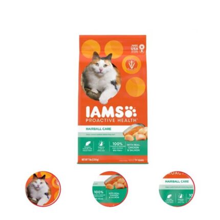 IAMS PROACTIVE HEALTH Hairball Care Chicken and Salmon Dry Cat Food for Adult Cat 7 Pound Bag