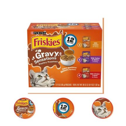 Friskies Gravy Sensations Poultry Pouches Wet Cat Food Variety Pack 3 Ounce Pouches (12 Pack)