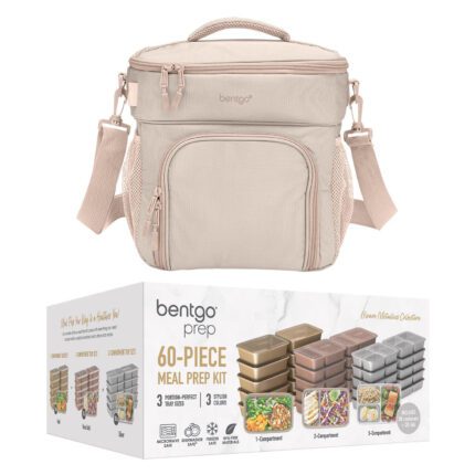 Bentgo Prep Deluxe Bag and Bentgo 60-Piece Meal Prep Container Set - Sand/Gleam Metallics