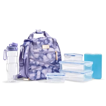 Fit & Fresh 7-Piece Deluxe Athleisure Lunch Bag Set - Watercolor Purple