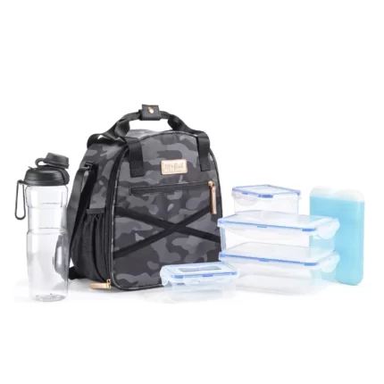 Fit & Fresh 7-Piece Deluxe Athleisure Lunch Bag Set - Black Camo