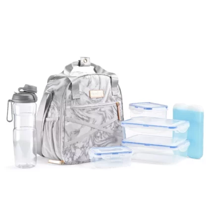 Fit & Fresh 7 Piece Deluxe Athleisure Lunch Bag Set - Gray Marble