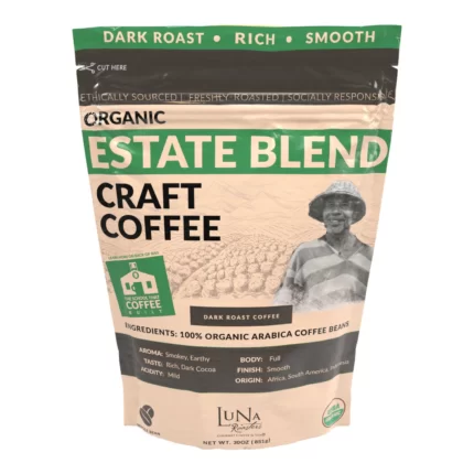 Luna Roasters Organic Estate Blend Craft Whole Bean Coffee, Dark Roast (30 oz.)