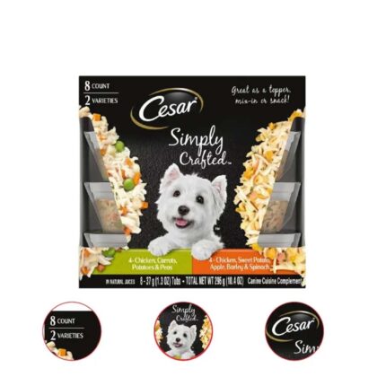 CESAR SIMPLY CRAFTED Chicken Carrot Potato & Peas & Chicken Sweet Potato Apple Barley & Spinach (8) 1.3 ounce Tub