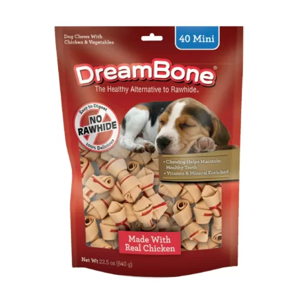 DreamBone Chicken Flavored Rawhide Free Dog Chews Mini 22.5 Ounce 40 Count