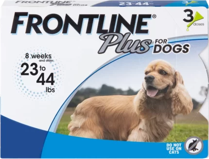 FRONTLINE Plus for Dogs Flea and Tick Treatment Medium Dog 23-44 Pound Blue Box 3 Count