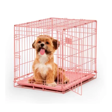Dog Crate Newly Enhanced MidWest iCrate XXS Folding Metal Dog Crate Divider Panel Floor Protecting Feet Leak Proof Dog Pn 18Length x 12Width x 14Height Toy Dog Breed Pink