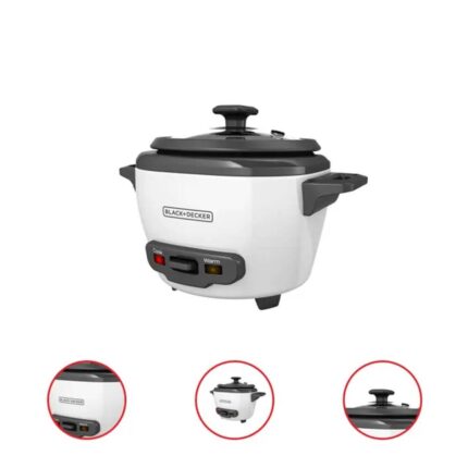BLACK+DECKER 3 Cup Electric Rice Cooker with Keep Warm Function White