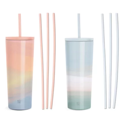 Simple Modern 2pack 24oz Stainless Steel Classic with Six Bonus Straws (Calm Breeze and Sherbet Swirl)