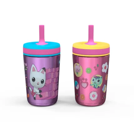 Zak Designs 12-oz. Stainless Steel Double-Wall Tumbler for Kids with Antimicrobial Straw, 2-Piece Set (Gabby's Dollhouse)