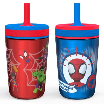 Zak Designs 12-oz. Stainless Steel Double-Wall Tumbler for Kids with Antimicrobial Straw, 2-Piece Set (Red Spiderman)
