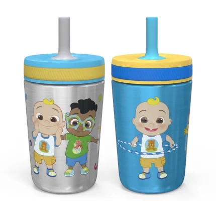 Zak Designs 12-oz. Stainless Steel Double-Wall Tumbler for Kids with Antimicrobial Straw, 2-Piece Set (Cocomelon)