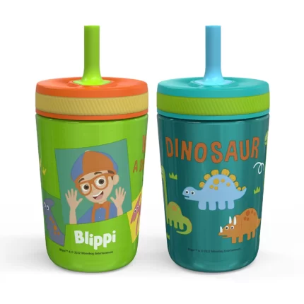 Zak Designs 12-oz. Stainless Steel Double-Wall Tumbler for Kids with Antimicrobial Straw, 2-Piece Set (Blippi)