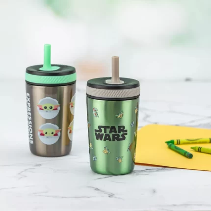 Zak Designs 12-oz. Stainless Steel Double-Wall Tumbler for Kids with Antimicrobial Straw, 2-Piece Set (Star Wars)