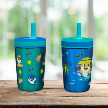 Zak Designs 12-oz. Stainless Steel Double-Wall Tumbler for Kids with Antimicrobial Straw, 2-Piece Set (Baby Shark)
