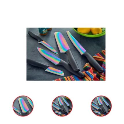 Tomodachi Rainbow Black 12-Piece Knife Set with Matching Blade Guards Titanium