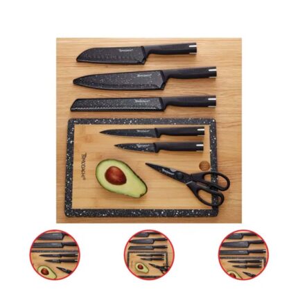 Tomodachi by Hampton Forge 12-Piece Akita Cutlery Set with Cutting Board (Black Stone)