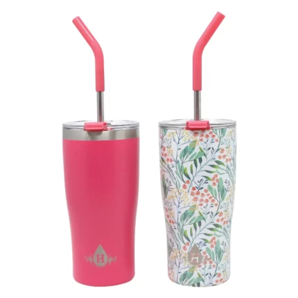Heritage 20 oz. Double Wall Stainless Steel Tumbler, Set of 2 (Coral/Floral)