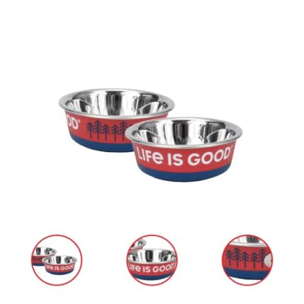 Life is Good Stainless Pet Bowl Red 14 Ounce (Pack Of 3)