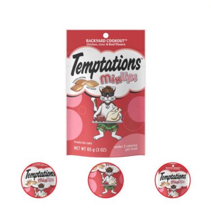 TEMPTATIONS MIXUPS Crunchy and Soft Cat Treats Backyard Cookout Flavor 3 Ounce Pouch (Pack Of 2)
