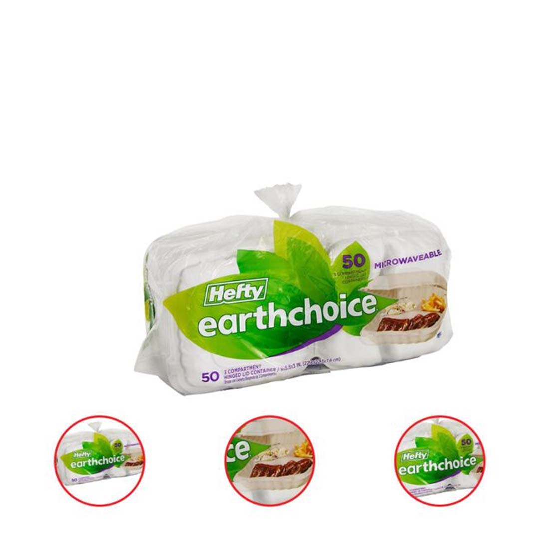 Hefty Earthchoice 3-Compartment Hinged Lid Containers